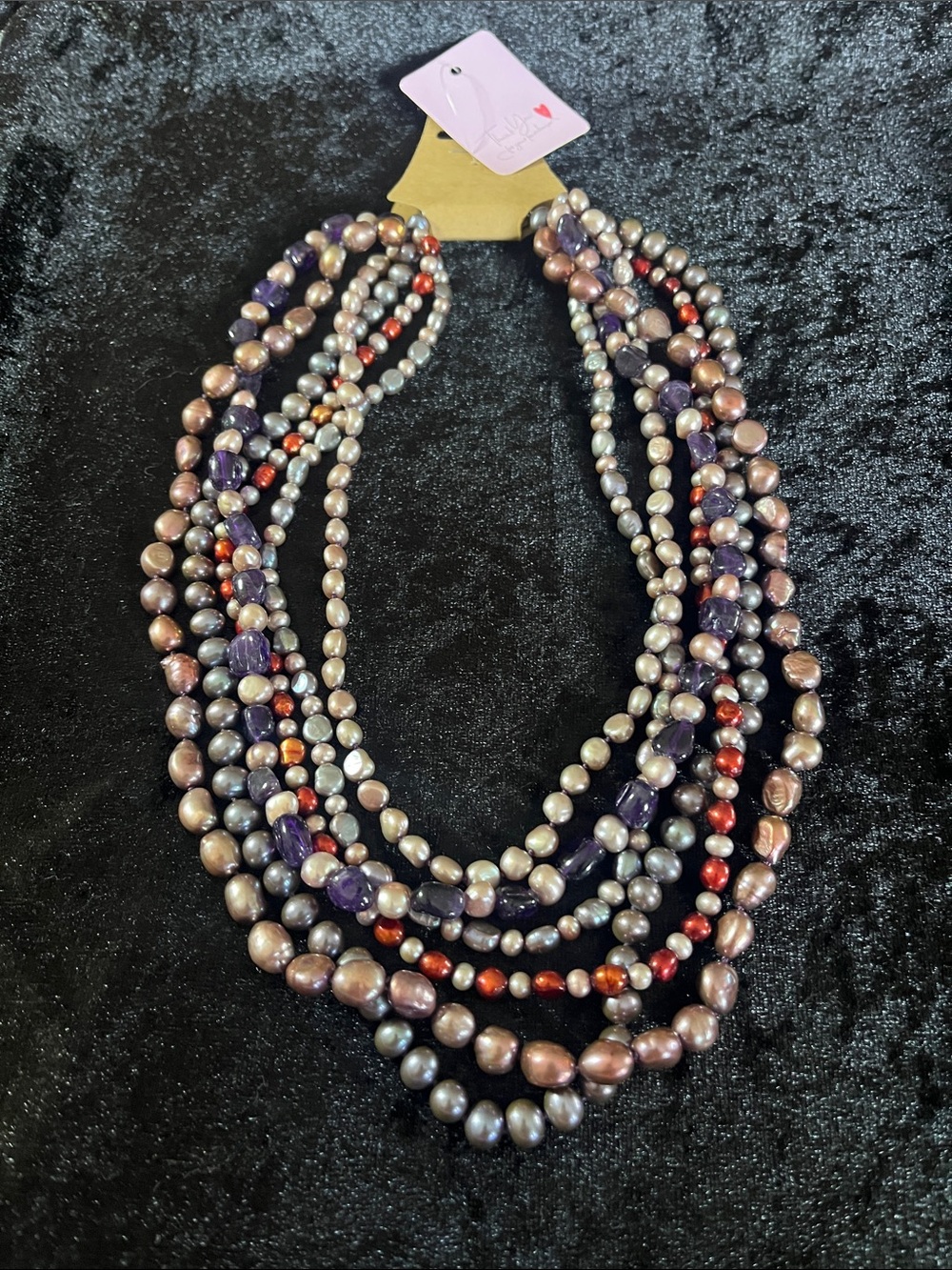 Multi-Strand Freshwater Pearl and Gemstone Necklace with .925 Silver Clasp